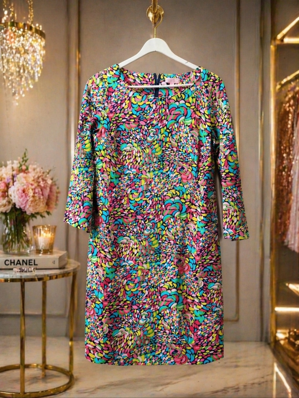 NWOT Lilly Pulitzer 8 Multicolor Floral-Print Long-Sleeve Shift Dress